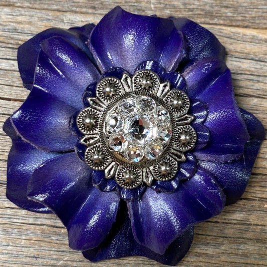 Blue Carnation Flower With Antique Silver Clear 1" Concho - RODEO DRIVE