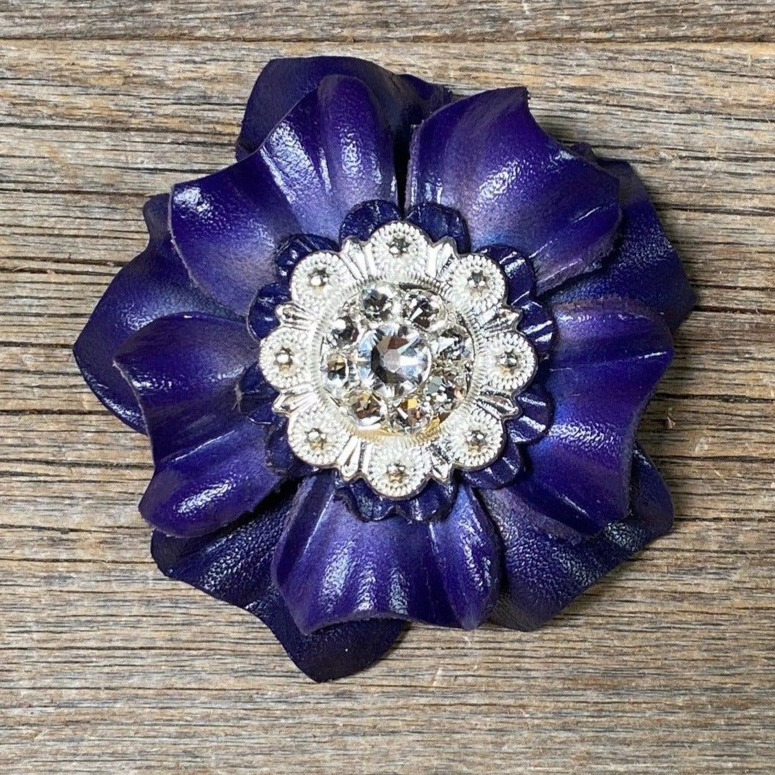 Blue Carnation Flower With Bright Silver Clear 1" Concho - RODEO DRIVE
