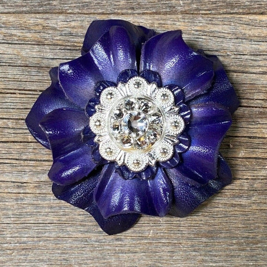 Blue Carnation Flower With Bright Silver Clear 1" Concho - RODEO DRIVE