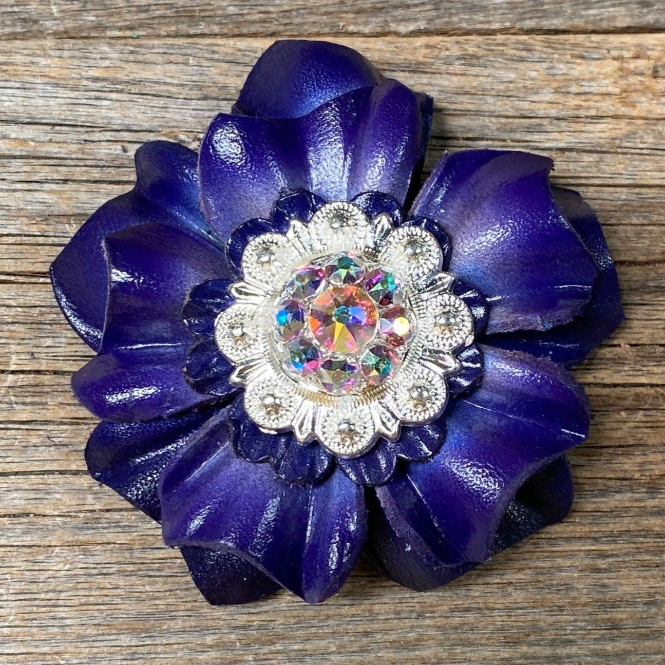 Blue Carnation Flower With Bright Silver AB 1" Concho - RODEO DRIVE