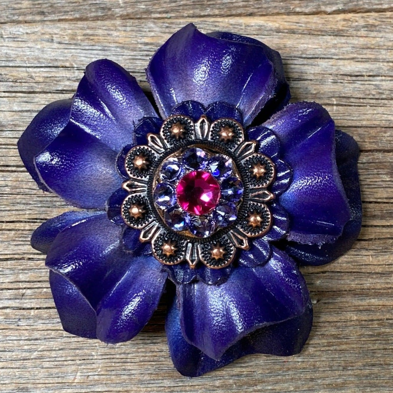 Blue Carnation Flower With Copper Fuchsia & Lilac 1" Concho - RODEO DRIVE