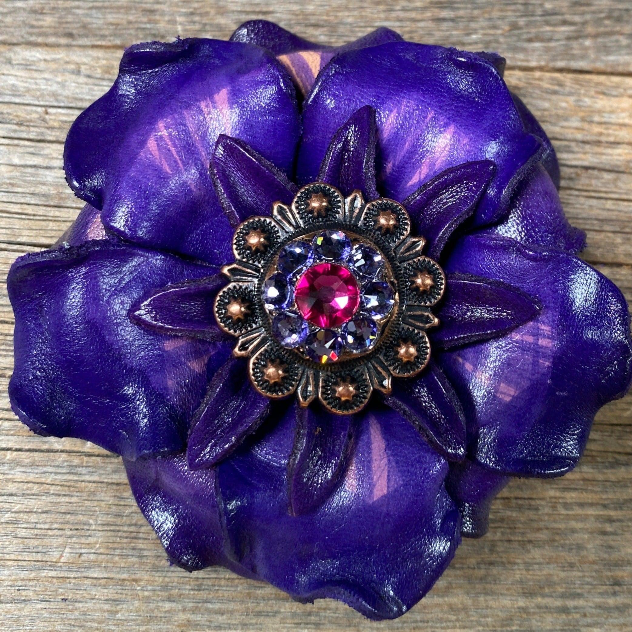Purple Gardenia Flower With Copper Fuchsia & Lilac 1" Concho - RODEO DRIVE