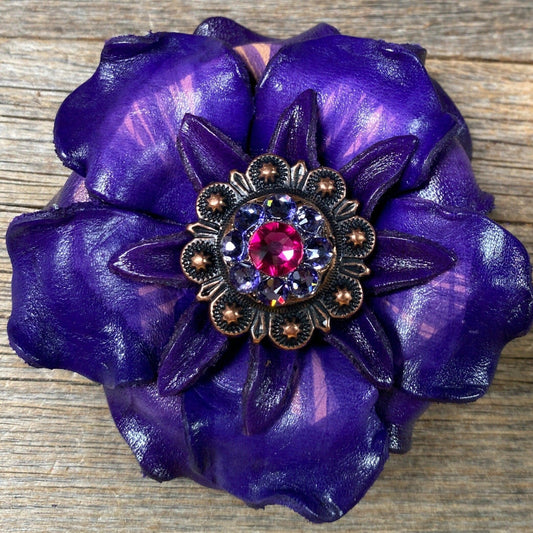 Purple Gardenia Flower With Copper Fuchsia & Lilac 1" Concho - RODEO DRIVE