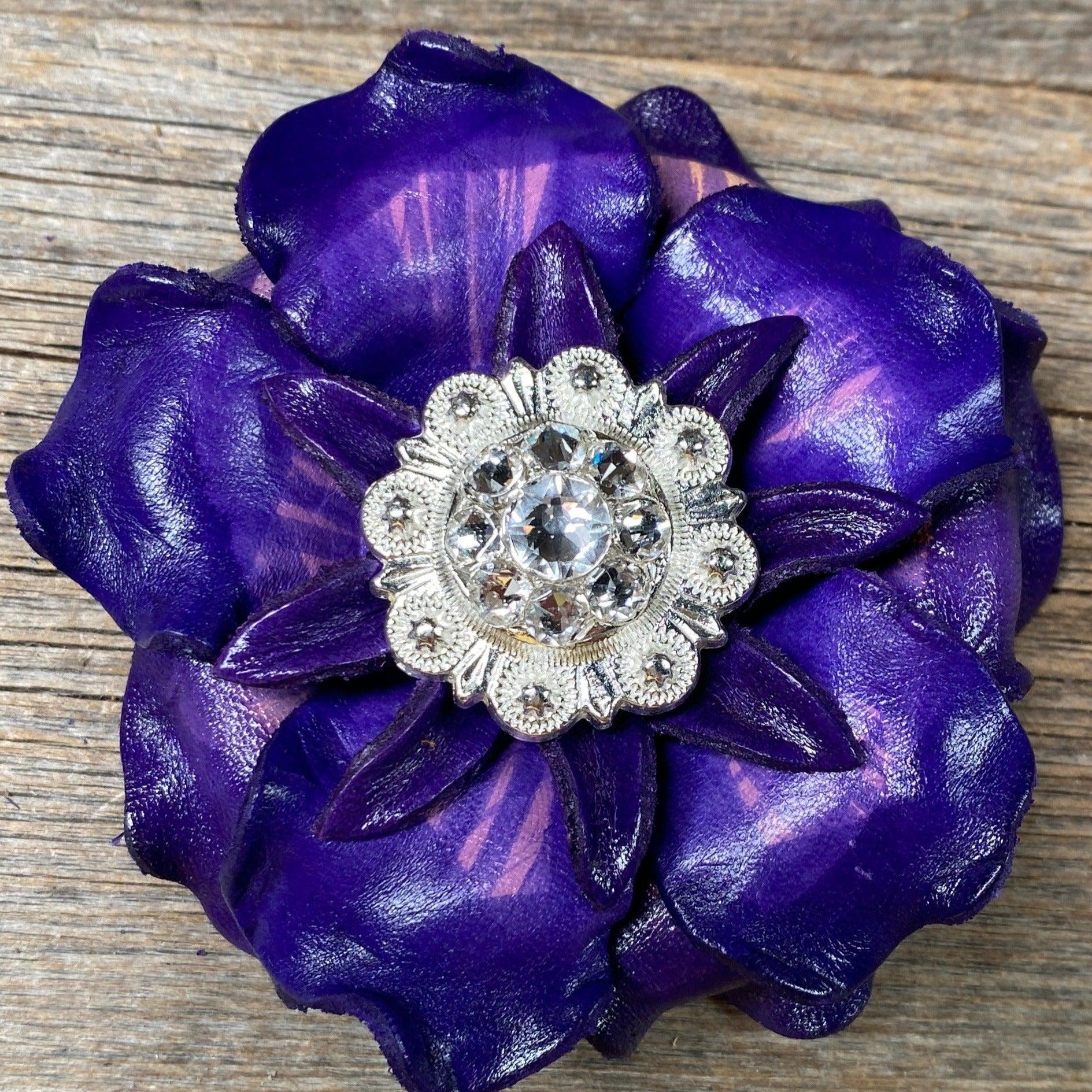 Purple Gardenia Flower With Bright Silver Clear 1" Concho - RODEO DRIVE