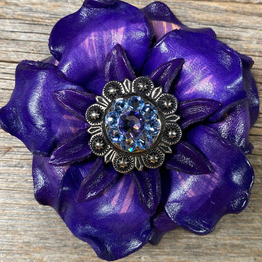 Purple Gardenia Flower With Antique Silver Lilac & Light Sapphire 1" Concho - RODEO DRIVE