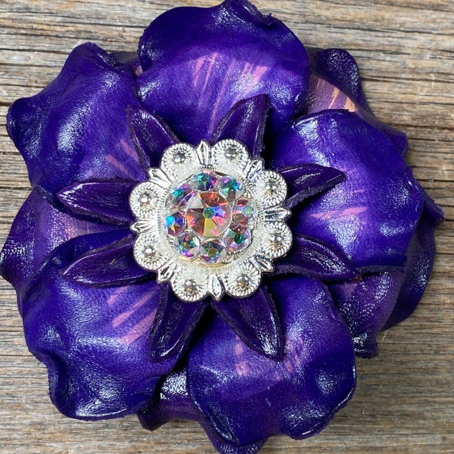 Purple Gardenia Flower With Bright Silver AB 1" Concho - RODEO DRIVE