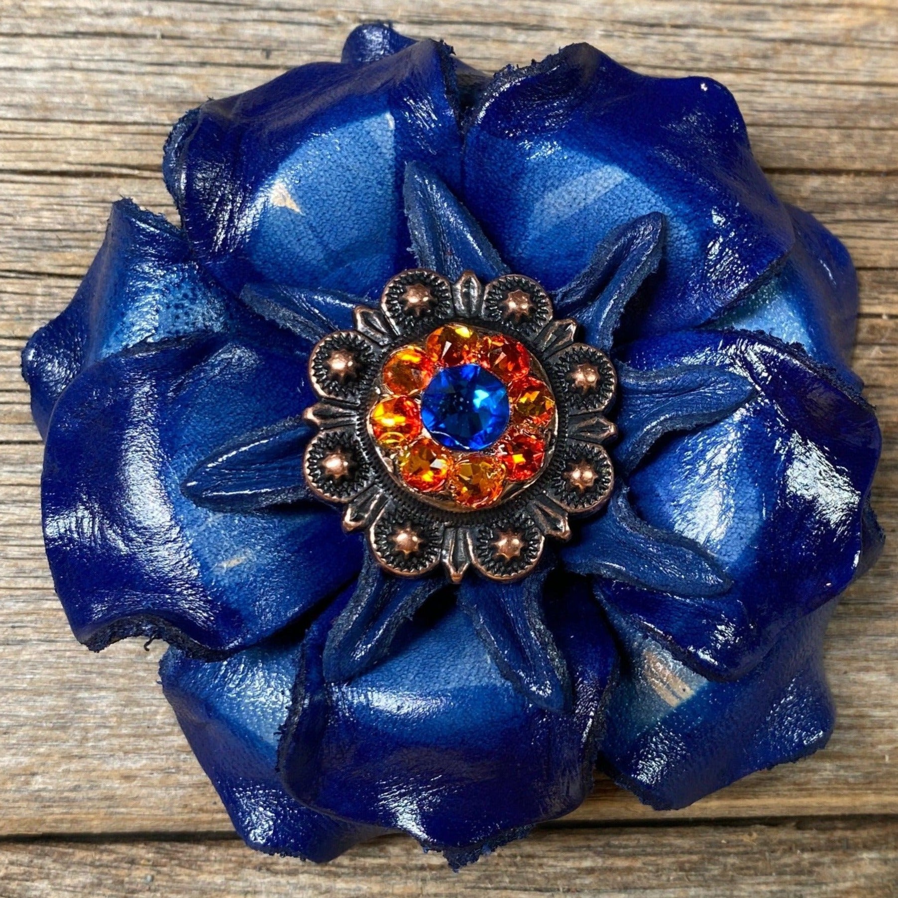 Blue Gardenia Flower With Copper Capri & Fire Opal 1