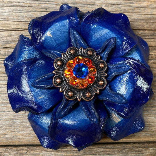 Blue Gardenia Flower With Copper Capri & Fire Opal 1" Concho - RODEO DRIVE
