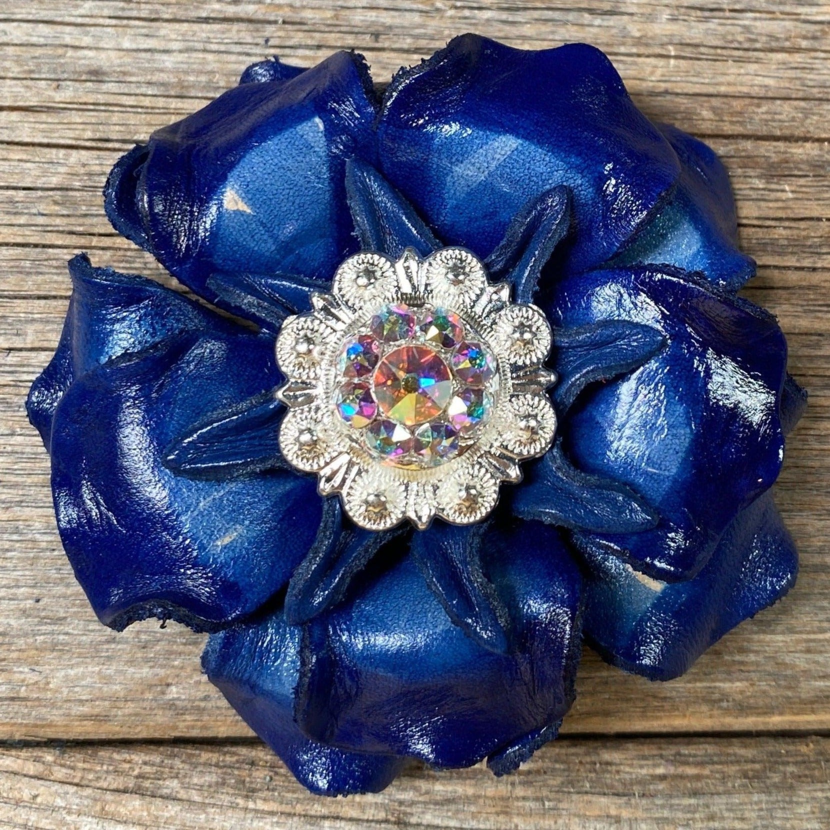 Blue Gardenia Flower With Bright Silver AB 1" Concho - RODEO DRIVE