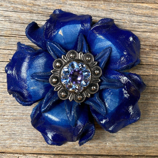 Blue Gardenia Flower - Antique Silver Lilac & Light Sapphire 1" Concho - RODEO DRIVE