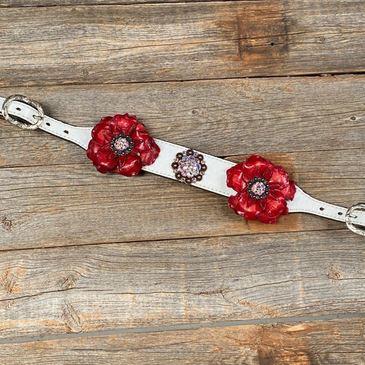 White Leather AB and Gardenias One Ear Tack Set with Wither Strap #OEBC475 - RODEO DRIVE