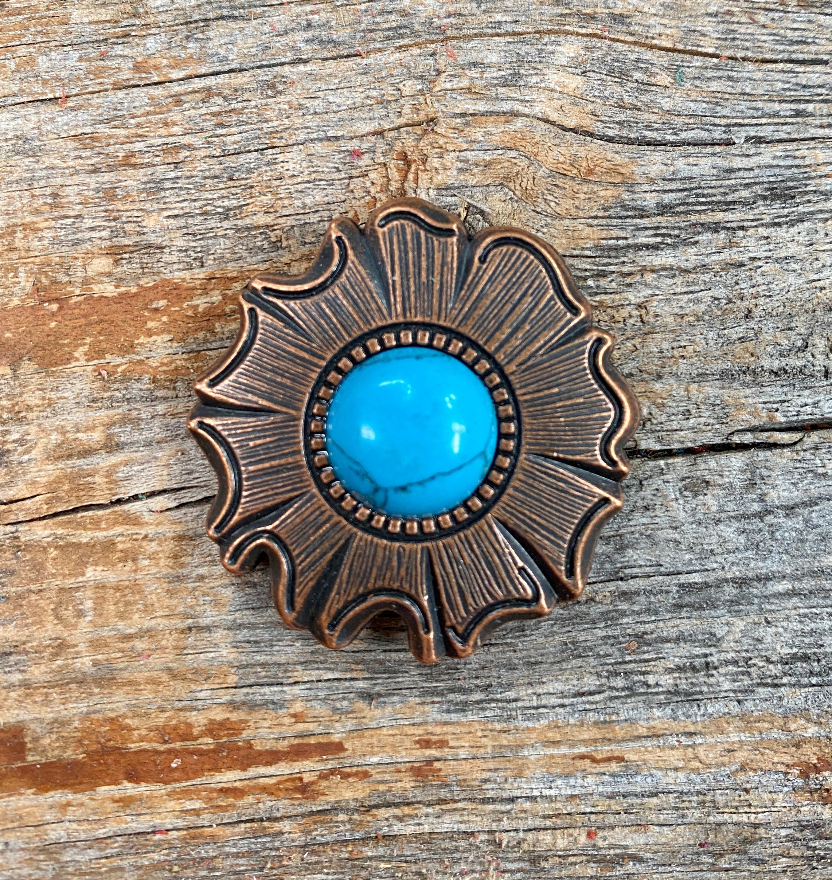 Copper Turquoise Round Concho 1.5