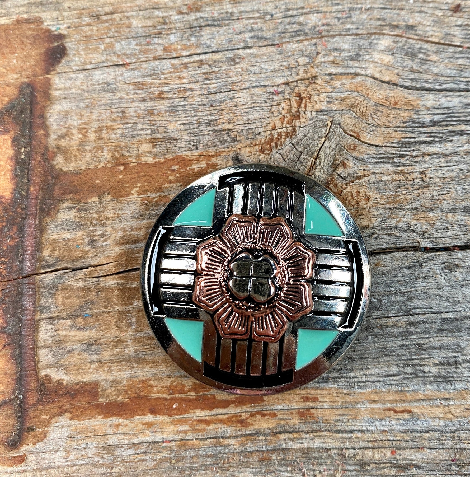 Antique Silver with Copper Flower Concho 1" W190S - RODEO DRIVE