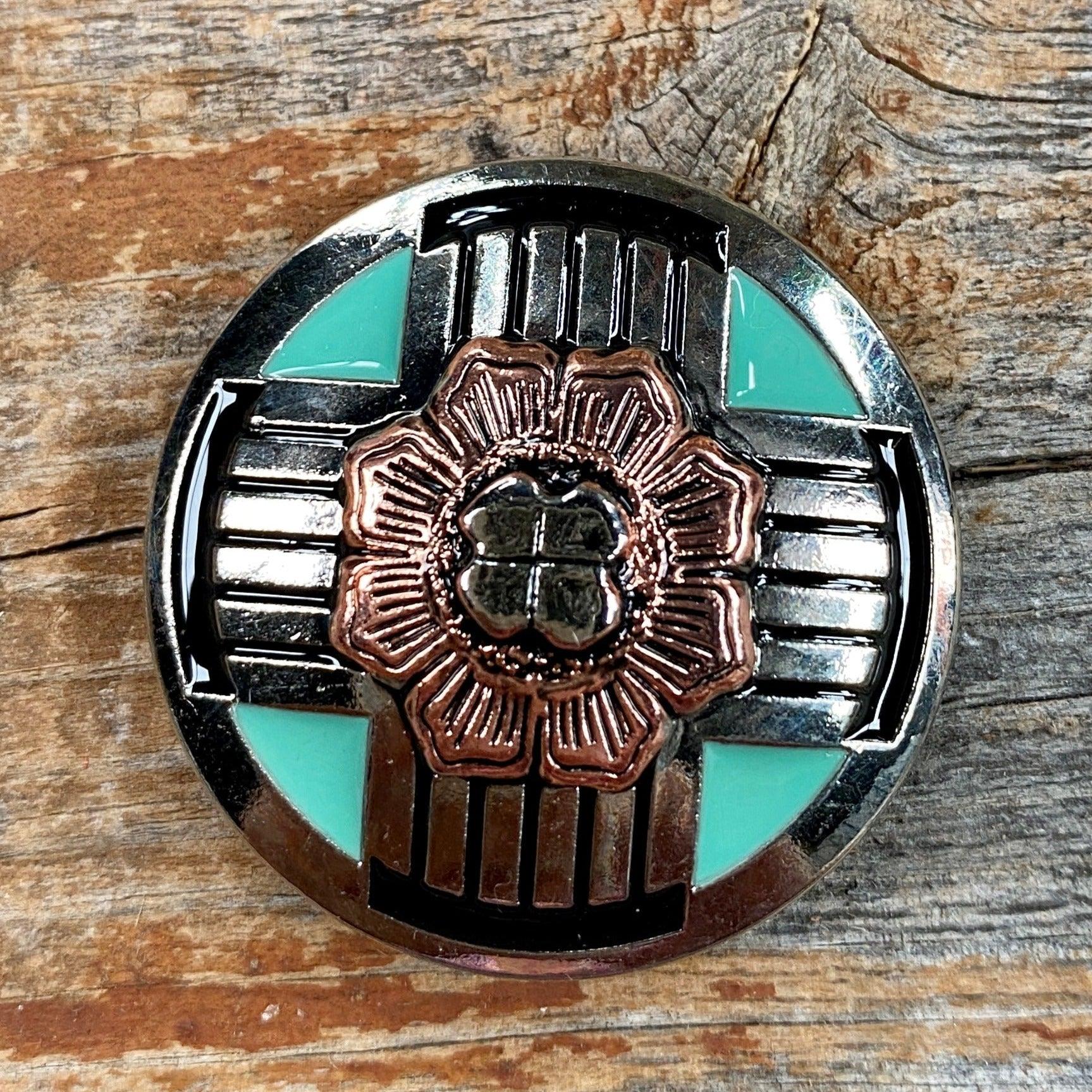 Antique Silver with Copper Flower Concho 1.5" W190L - RODEO DRIVE