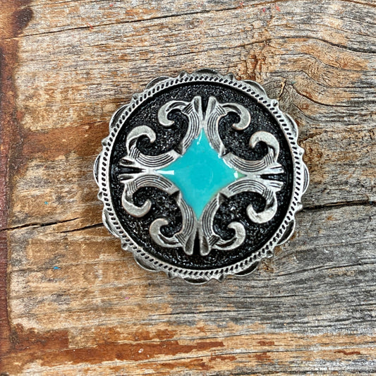 Turquoise Diamond Antique Silver 1" Concho W148S - RODEO DRIVE