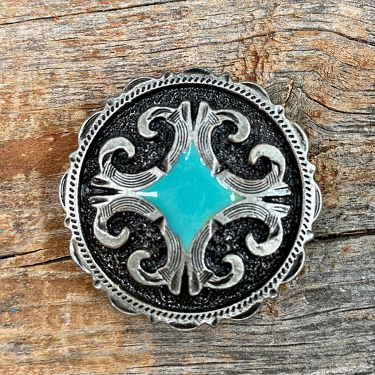 Turquoise Diamond Antique Silver 1.5" Concho W148L - RODEO DRIVE