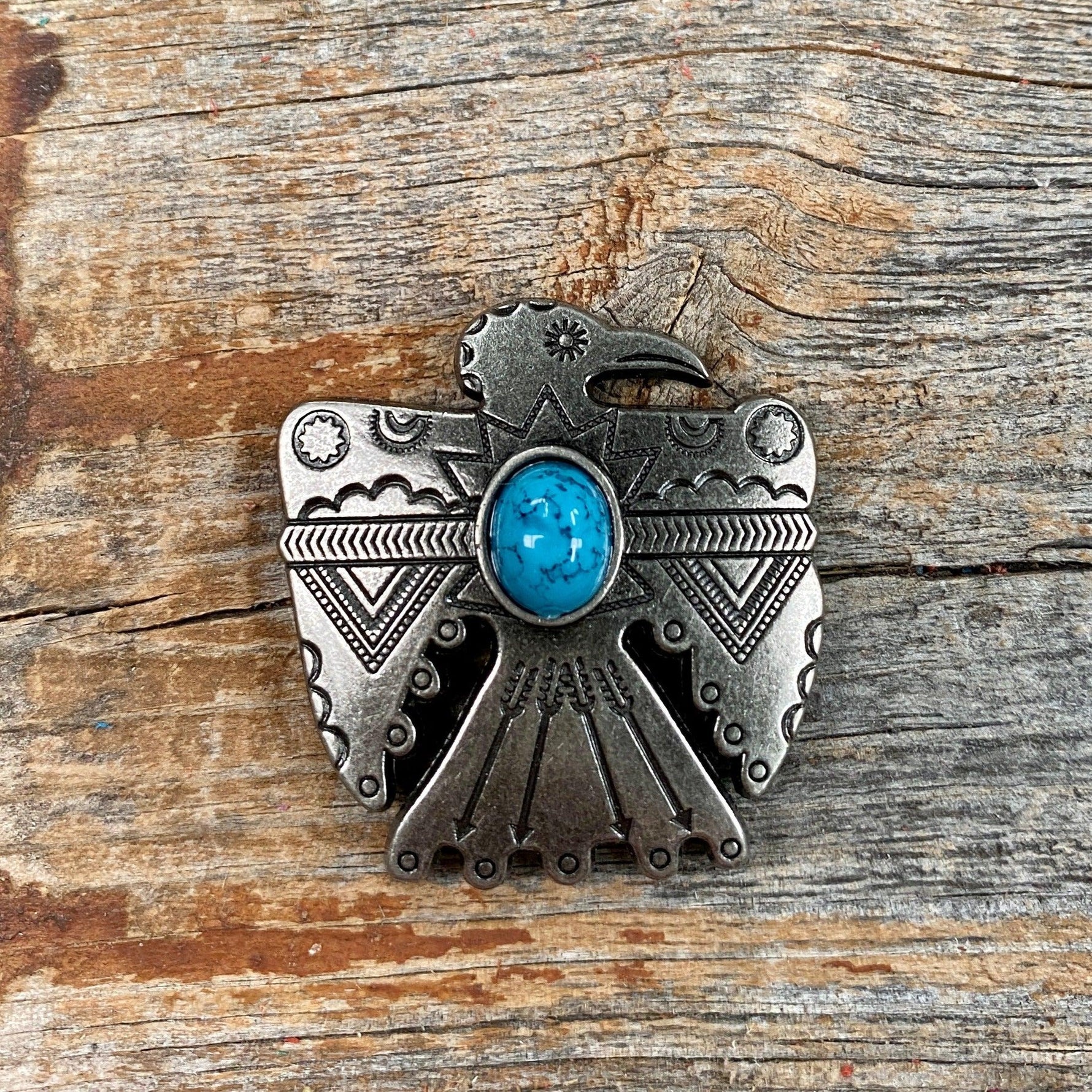 Antique Silver Turquoise Thunderbird Concho 1.5" W181L - RODEO DRIVE