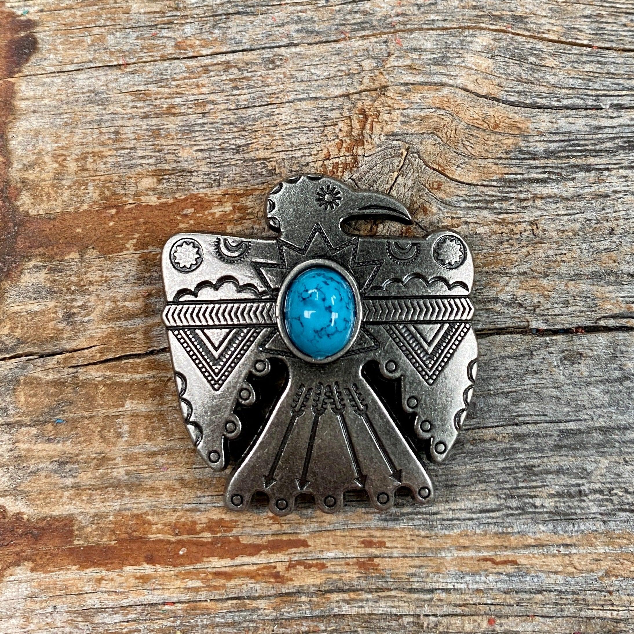 Antique Silver Turquoise Thunderbird Concho 1.5