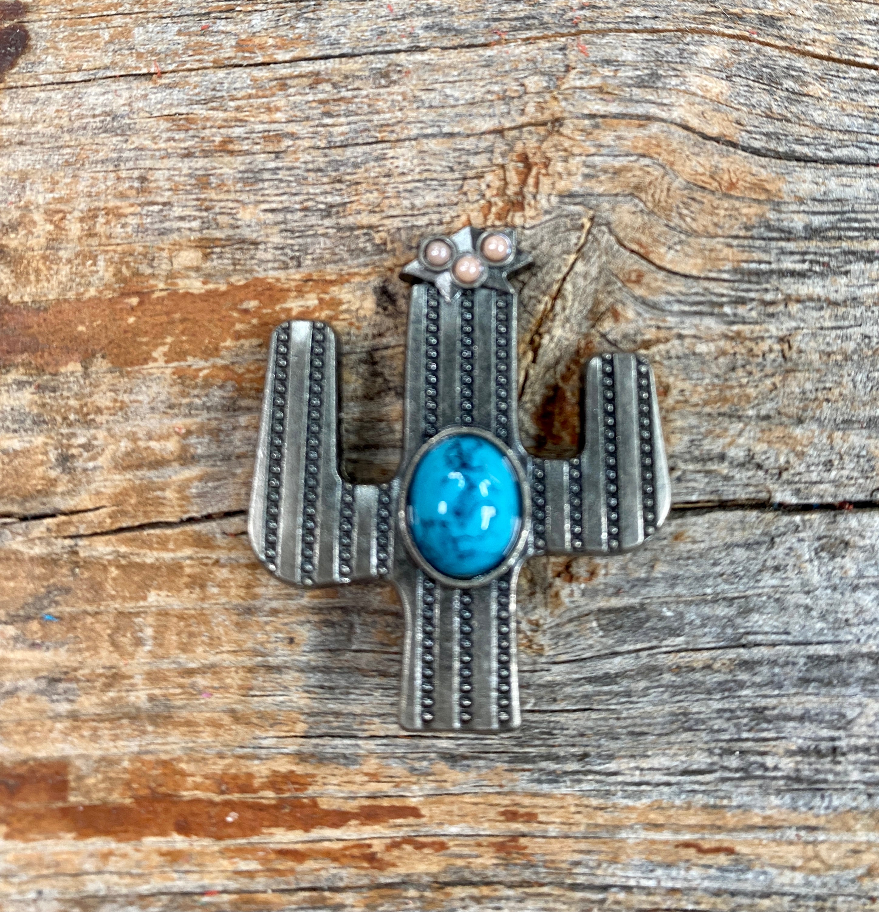 Antique Silver Turquoise Cactus Concho 1.25