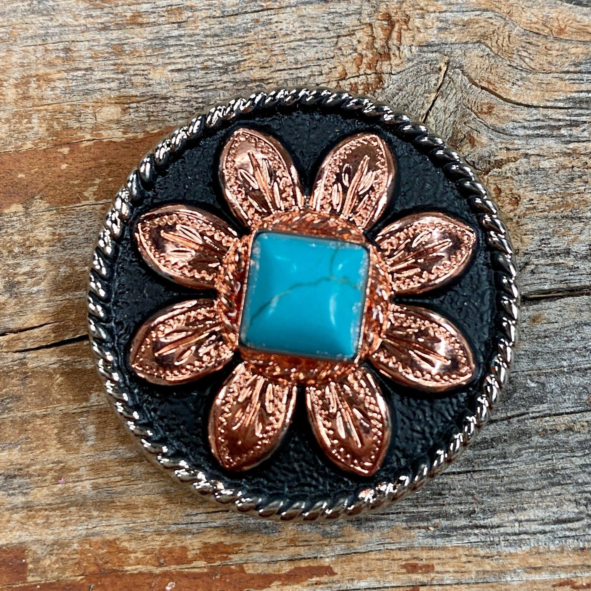 Copper Turquoise Sunflower Concho 1.5