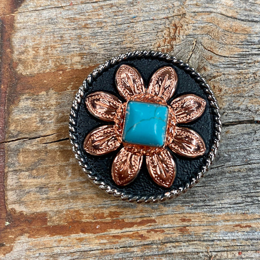 Copper Turquoise SunflowerConcho 1" W188S - RODEO DRIVE