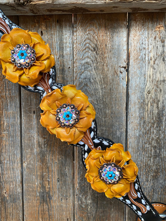 Vintage Yellow and Turquoise Breastcollar #BC312 - RODEO DRIVE