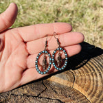 Feather and Turquoise Dangling Copper Fashion Earrings WA175 - RODEO DRIVE
