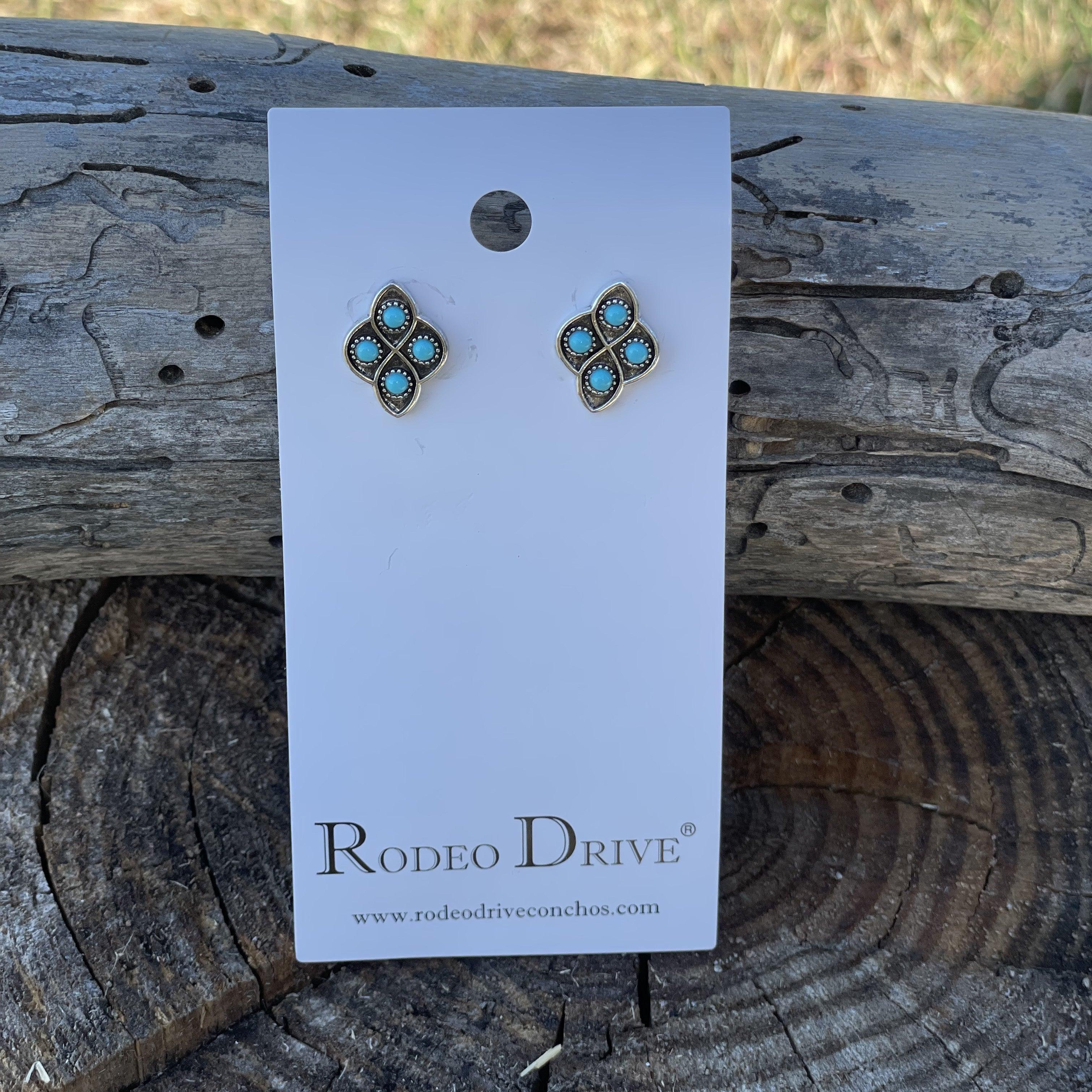 Turquoise Studded Silver Fashion Earrings WA195 - RODEO DRIVE