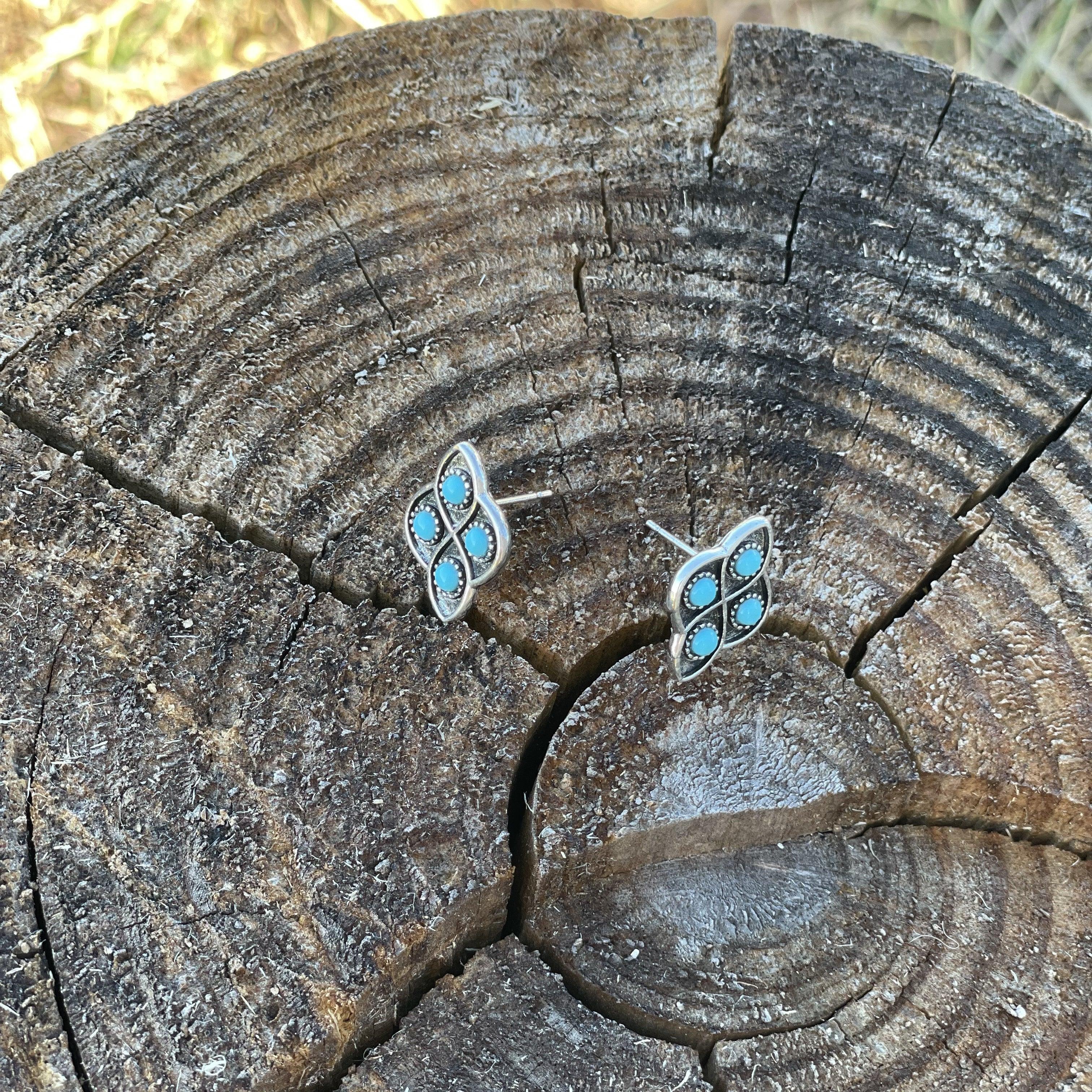 Turquoise Studded Silver Fashion Earrings WA195 - RODEO DRIVE