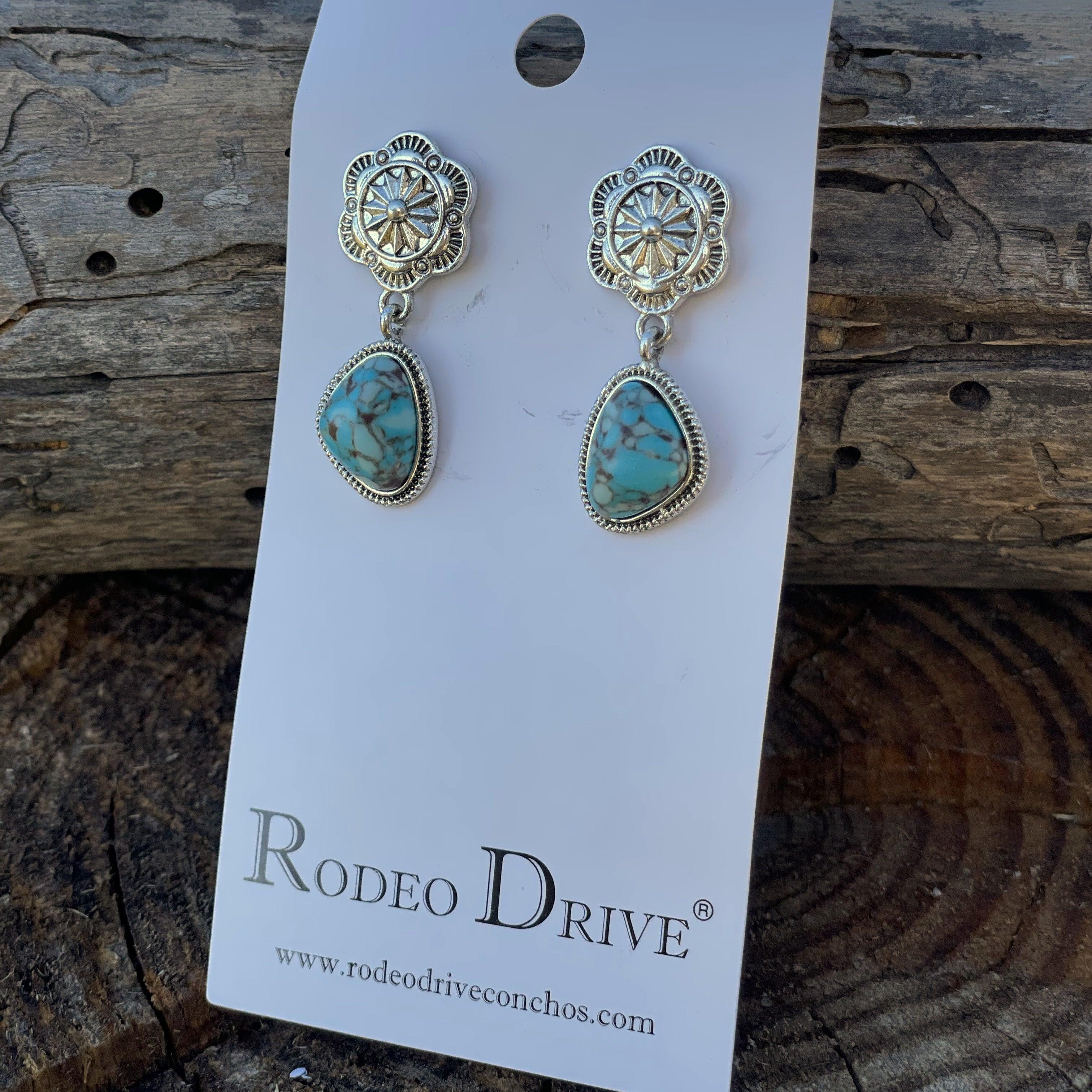 Floral and Stone Dangle Silver Fashion Earrings WA180 - RODEO DRIVE