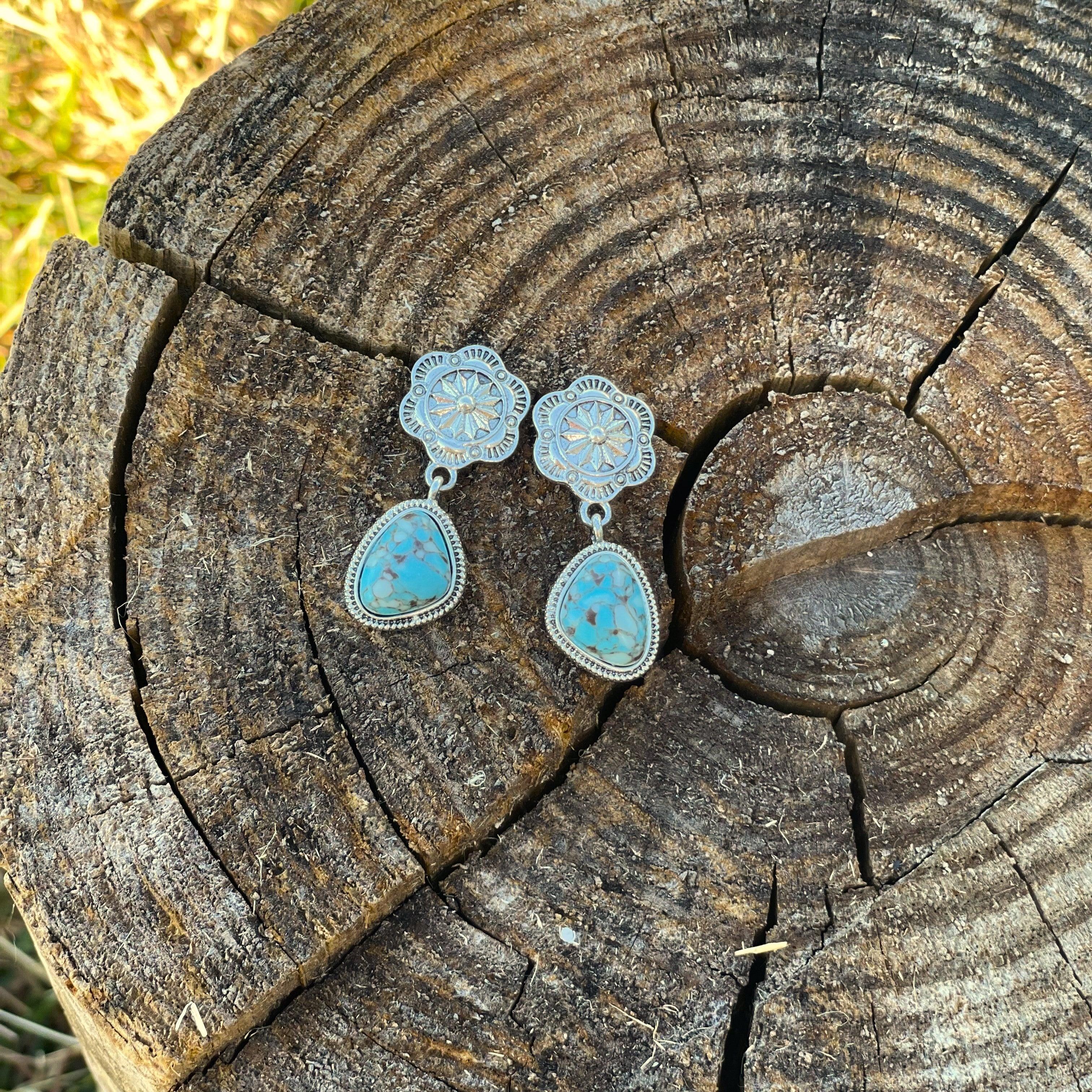 Floral and Stone Dangle Silver Fashion Earrings WA180 - RODEO DRIVE