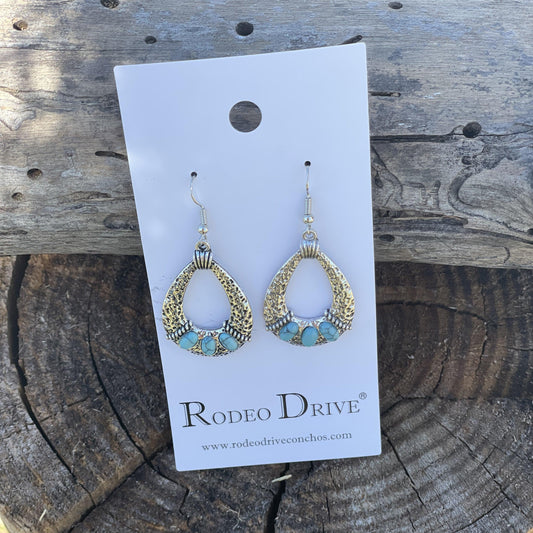 Turquoise Dangle Silver Fashion Earrings WA196 - RODEO DRIVE