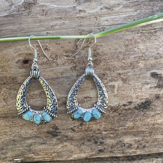 Turquoise Dangle Silver Fashion Earrings WA196 - RODEO DRIVE