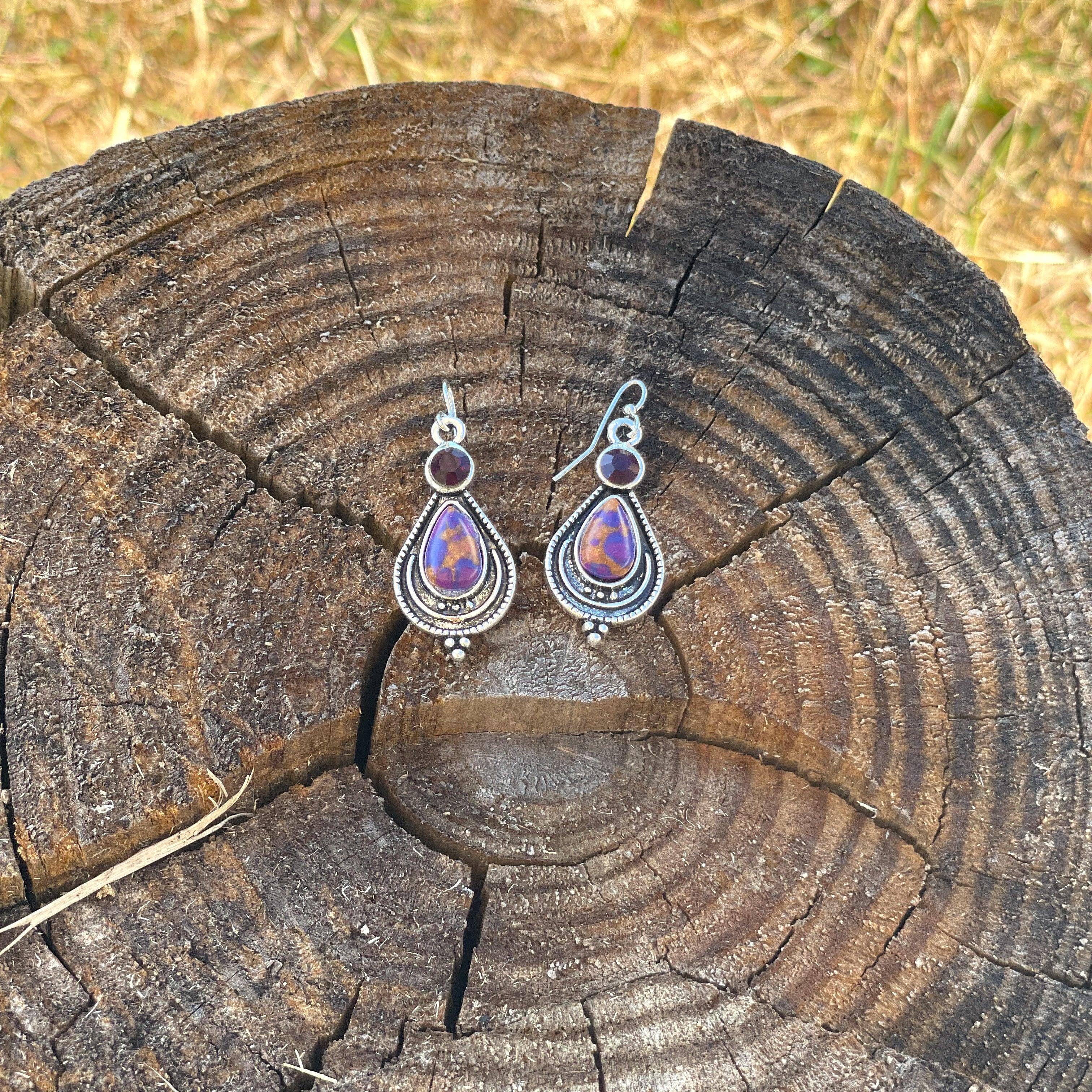 Purple Dangling Silver Fashion Earrings WA168 - RODEO DRIVE