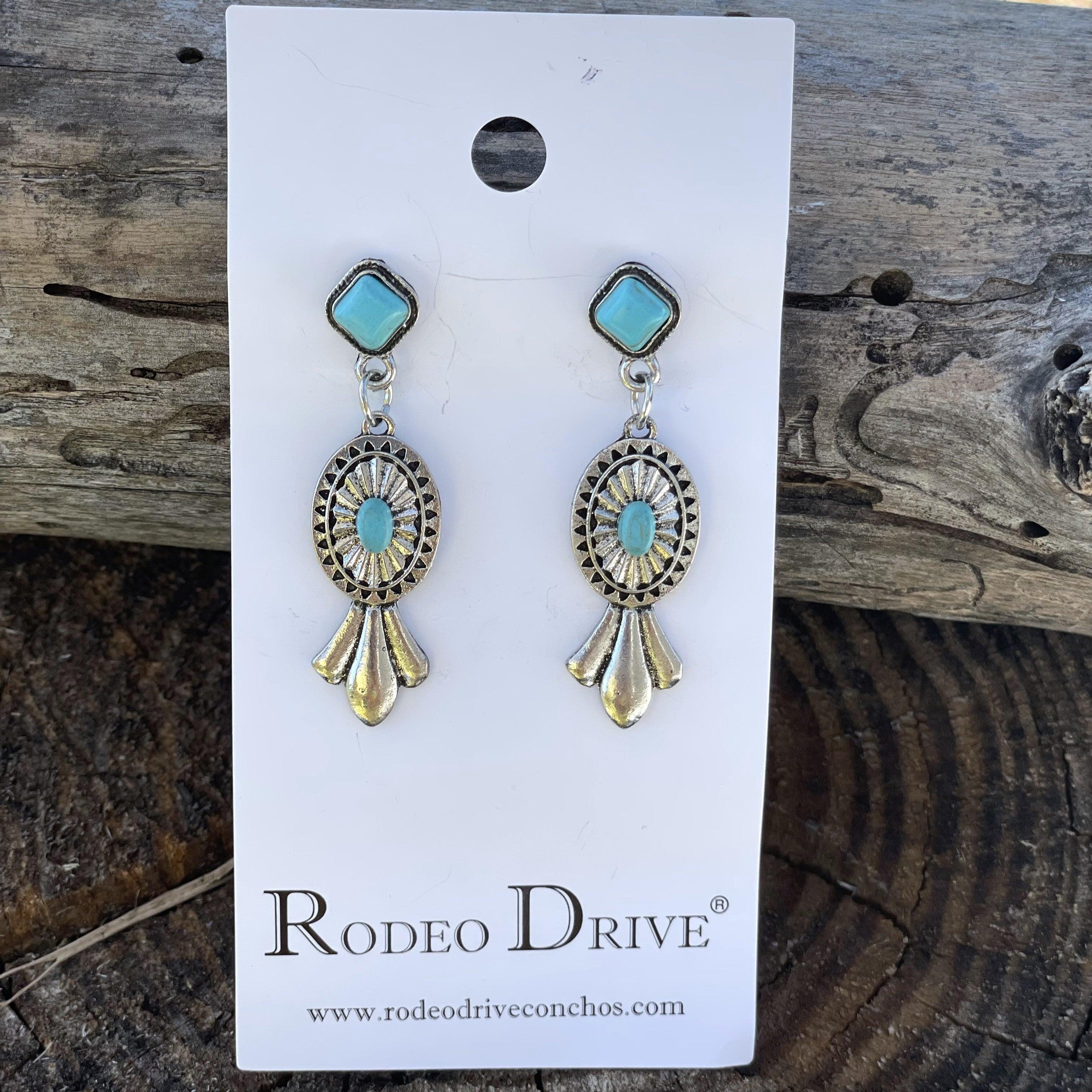 Squash Blossom Style Turquoise Dangle Fashion Earrings WA170 - RODEO DRIVE
