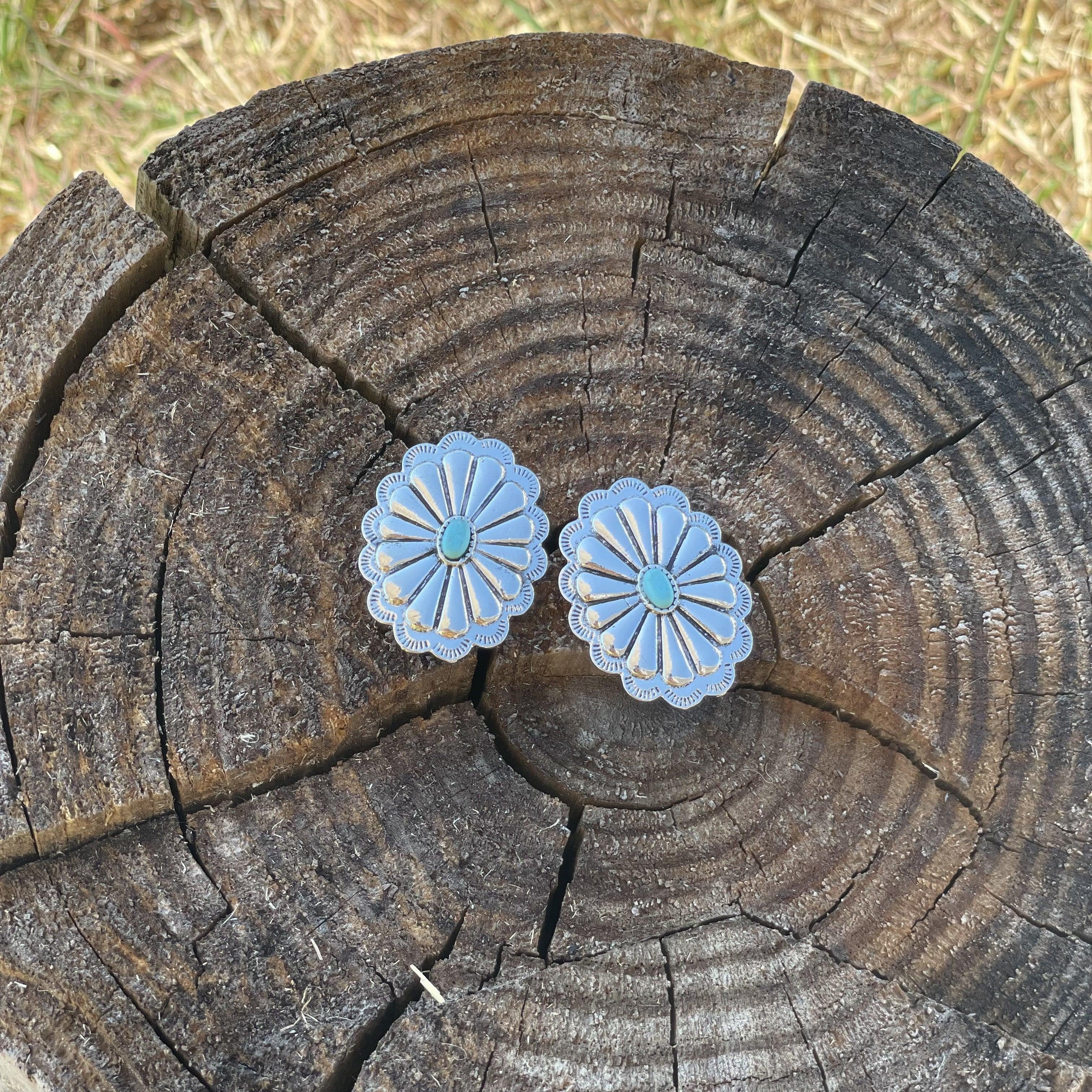 Concho Style Turquoise Silver Fashion Earrings WA202 - RODEO DRIVE