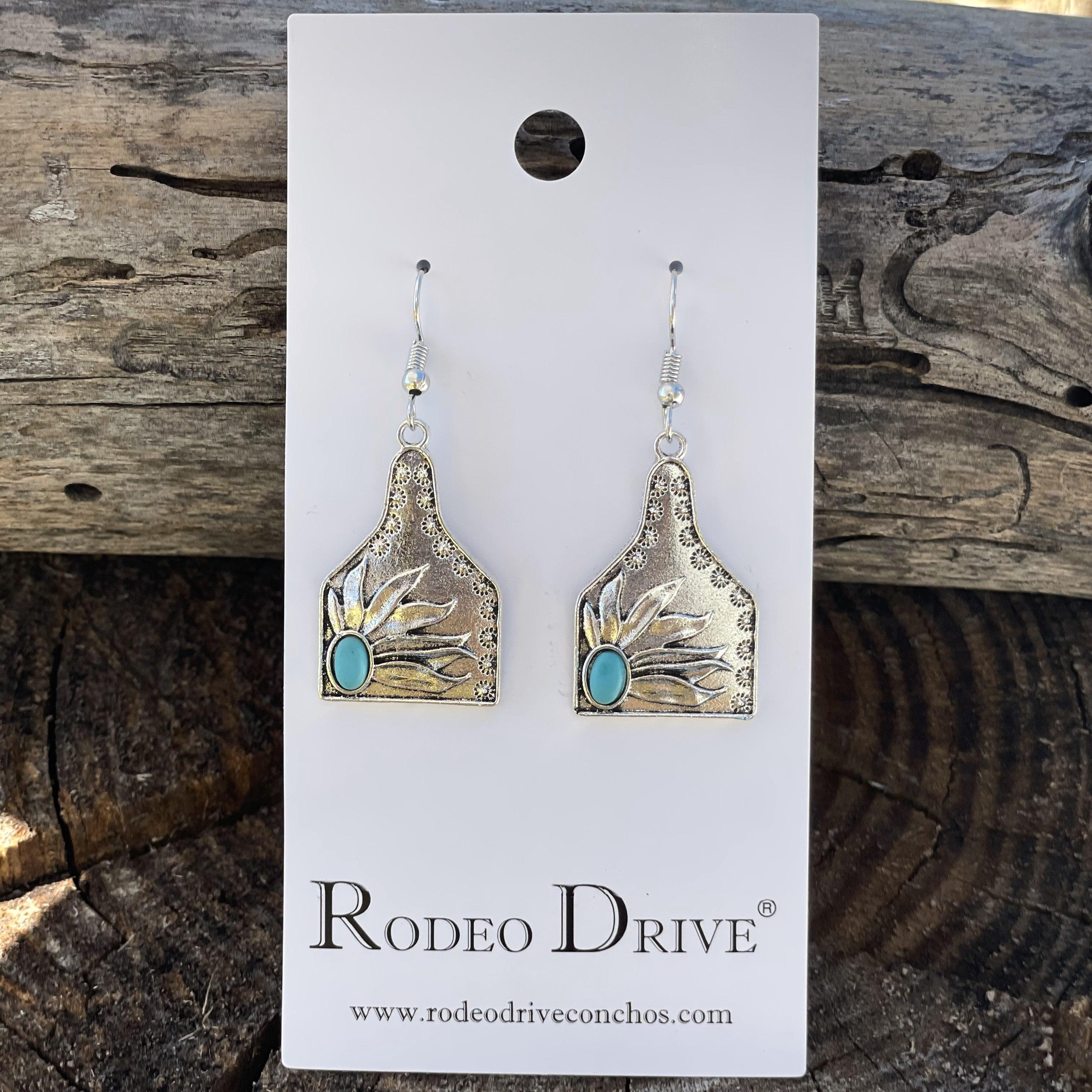 Turquoise Cow Tag Fashion Earrings WA110 - RODEO DRIVE