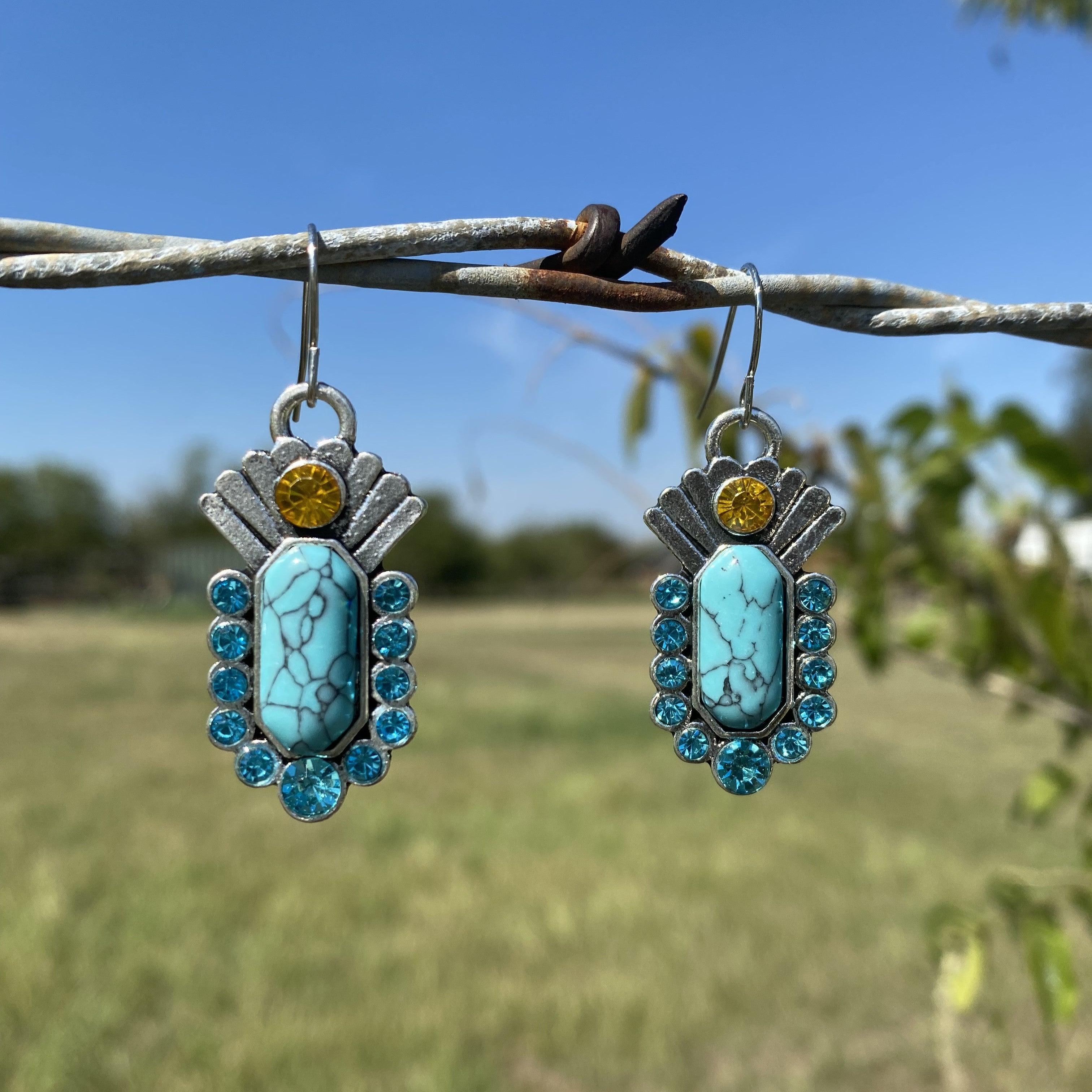 Dangle Turquoise Silver Fashion Earrings WA198 - RODEO DRIVE