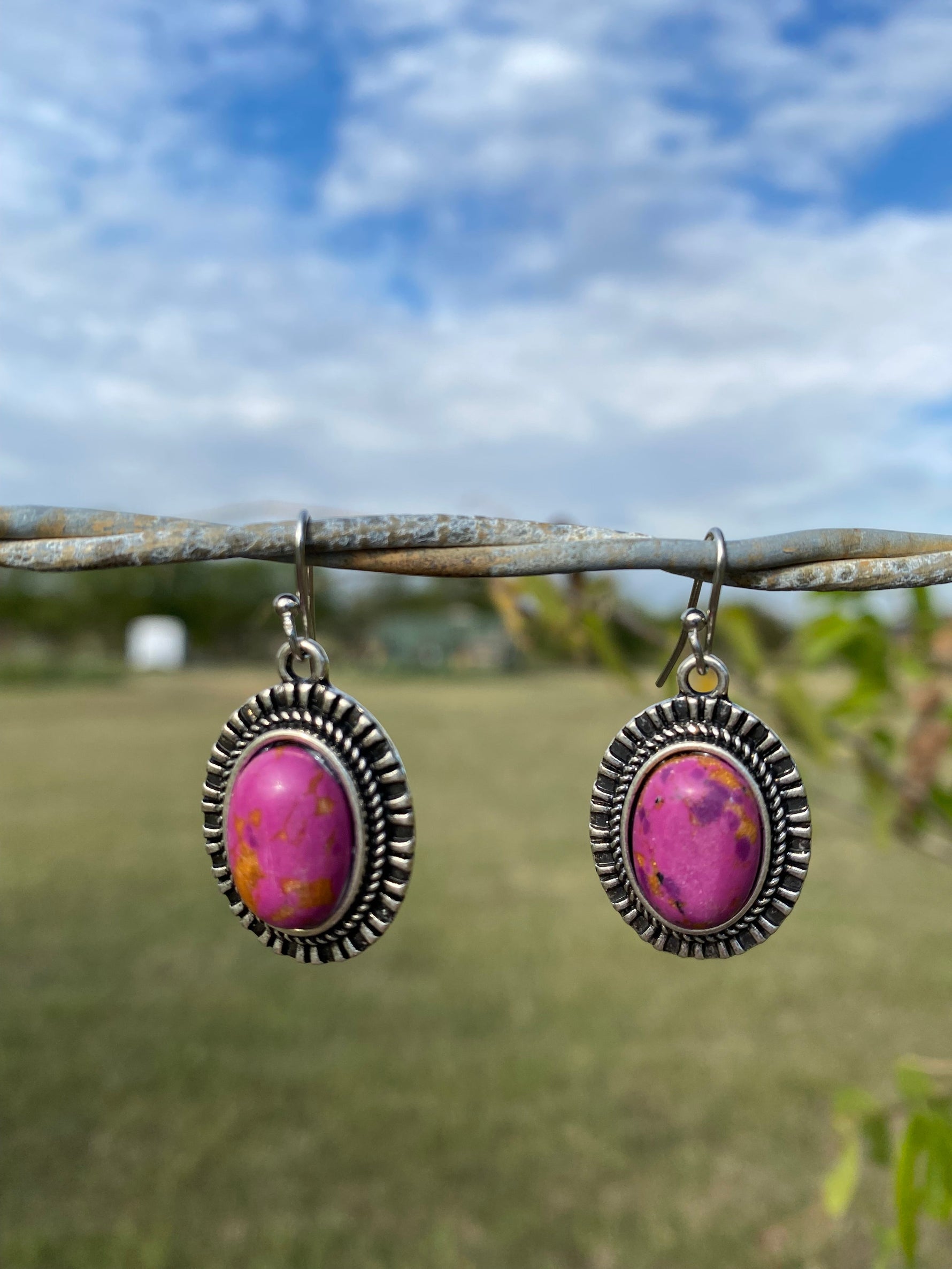 Purple Dangling Silver Fashion Earrings WA187 - RODEO DRIVE