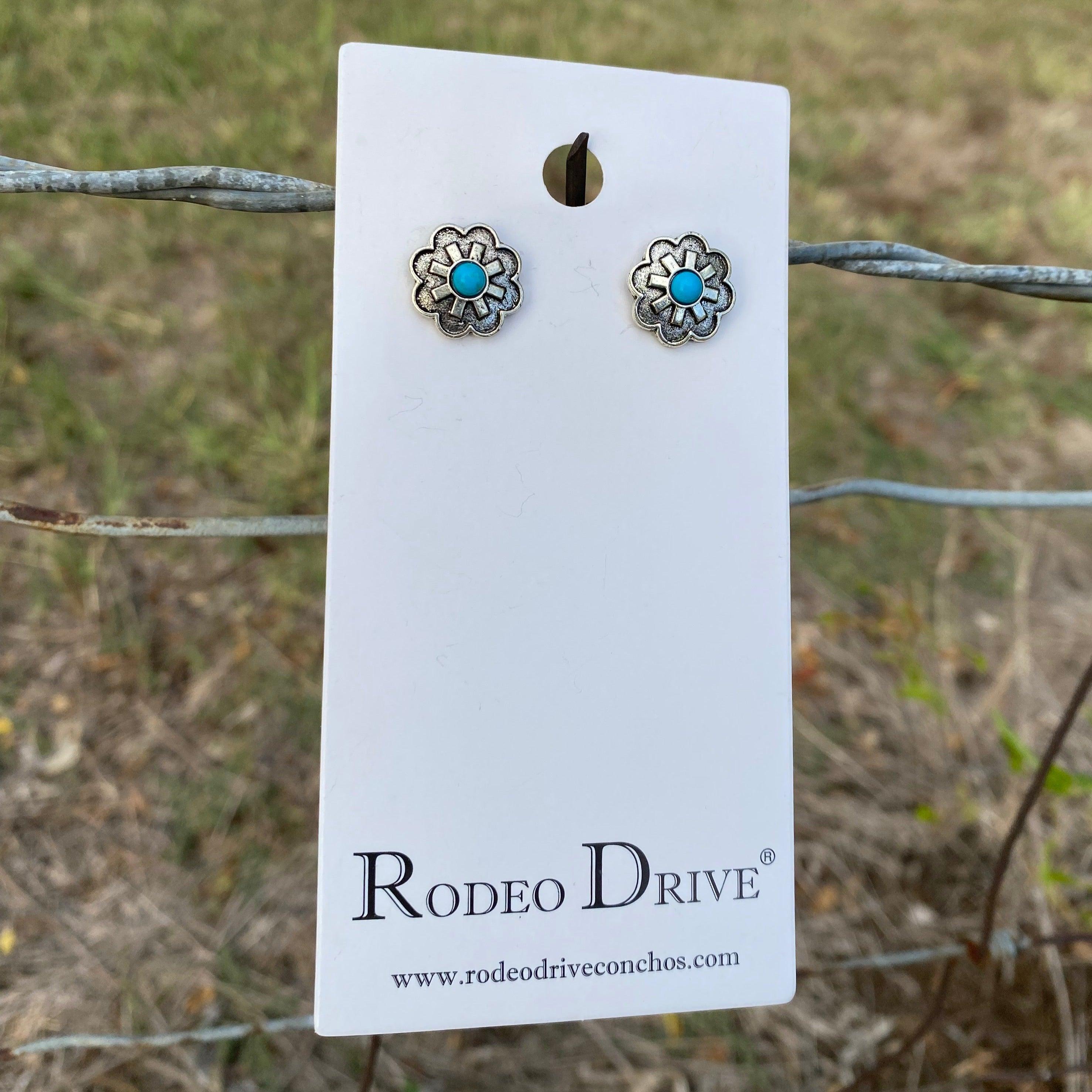 Turquoise Studded Silver Fashion Earrings WA167B - RODEO DRIVE