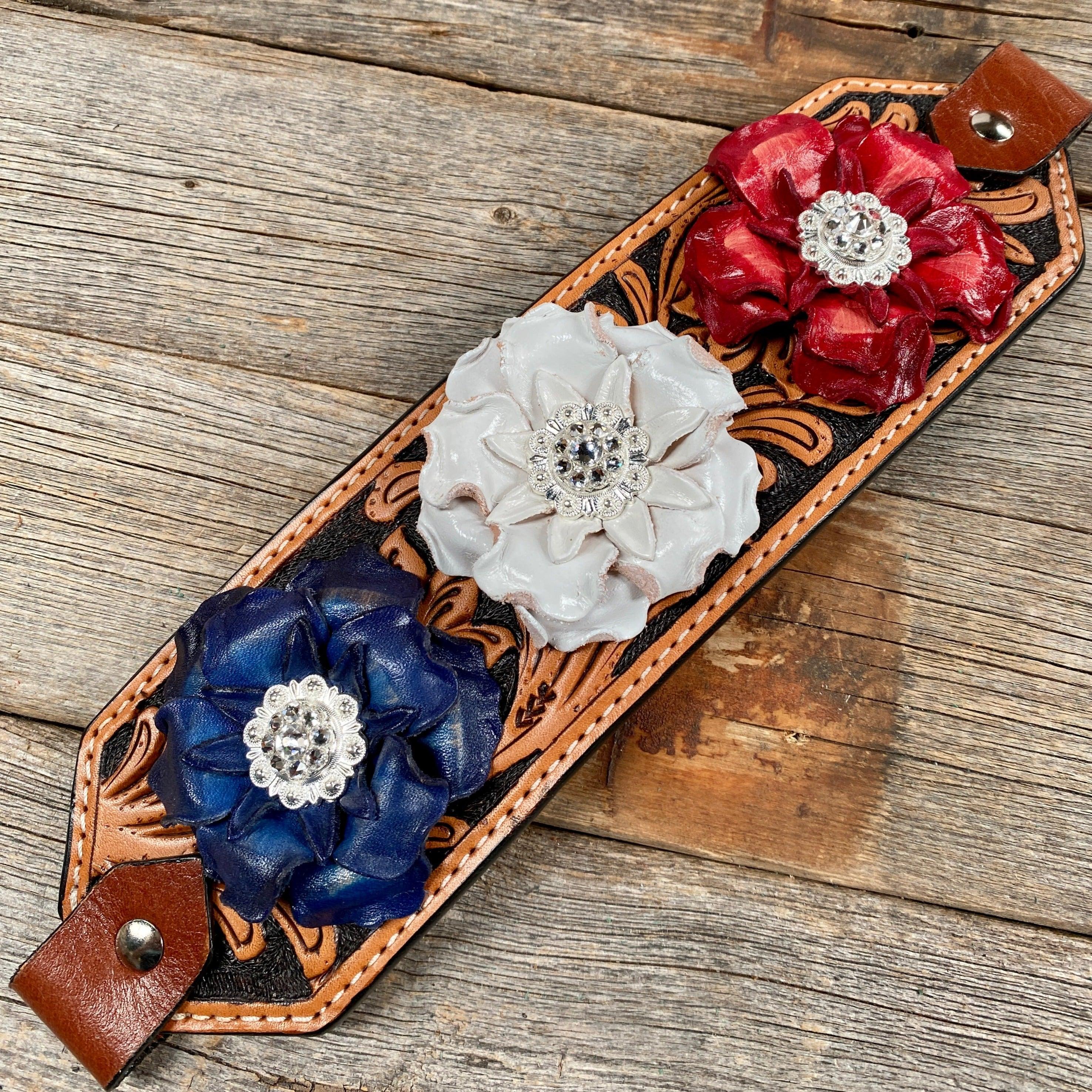 Light Oil Floral Bronc Noseband With Patriotic Flowers - RODEO DRIVE