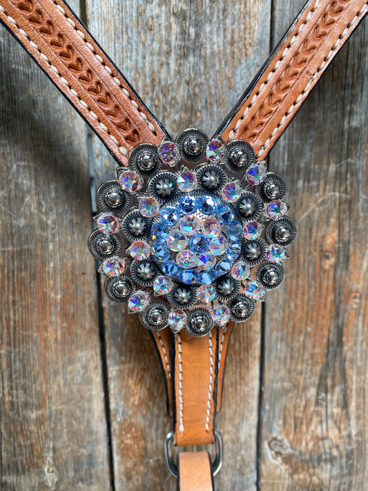 Light Oil Basketweave Blue Wither Strap, One Ear & Breastcollar Tack Set #OEBC438 - RODEO DRIVE