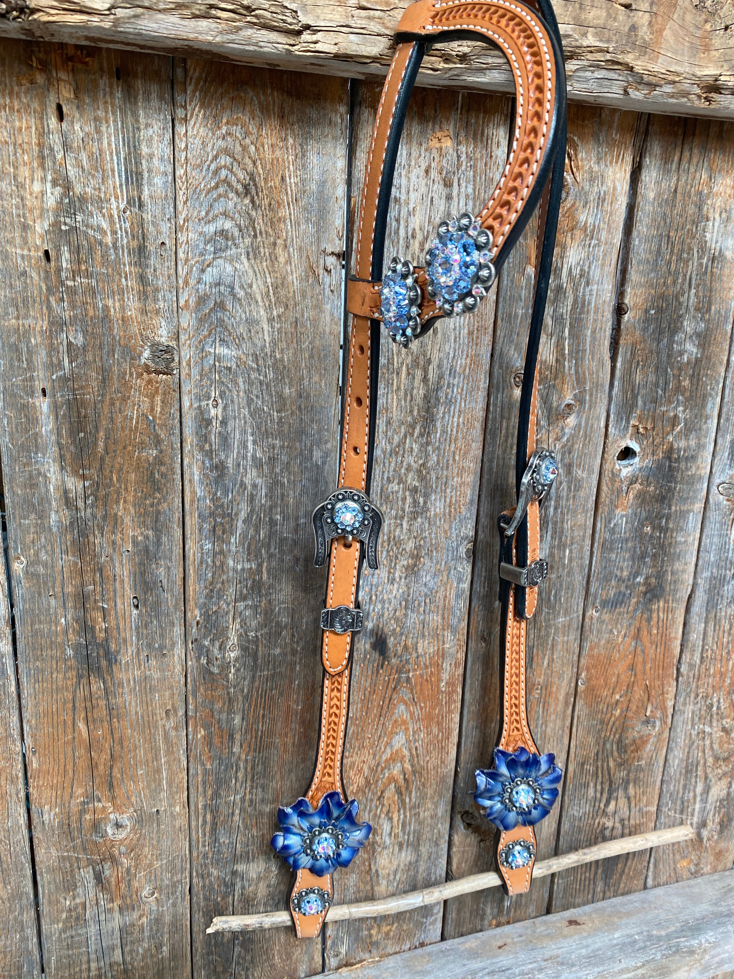 Light Oil Basketweave Blue Wither Strap, One Ear & Breastcollar Tack Set #OEBC438 - RODEO DRIVE