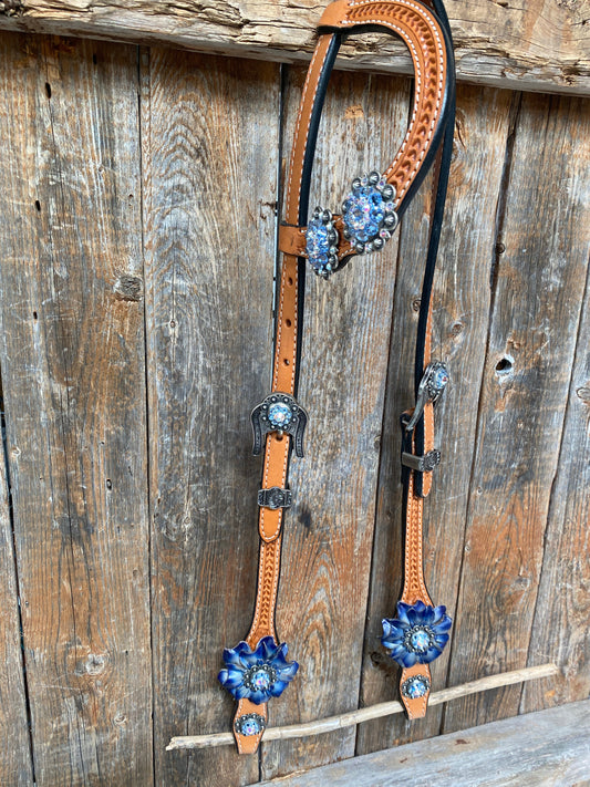 Light Oil Basketweave Blue Wither Strap, One Ear & Breastcollar Tack Set #OEBC438 - RODEO DRIVE