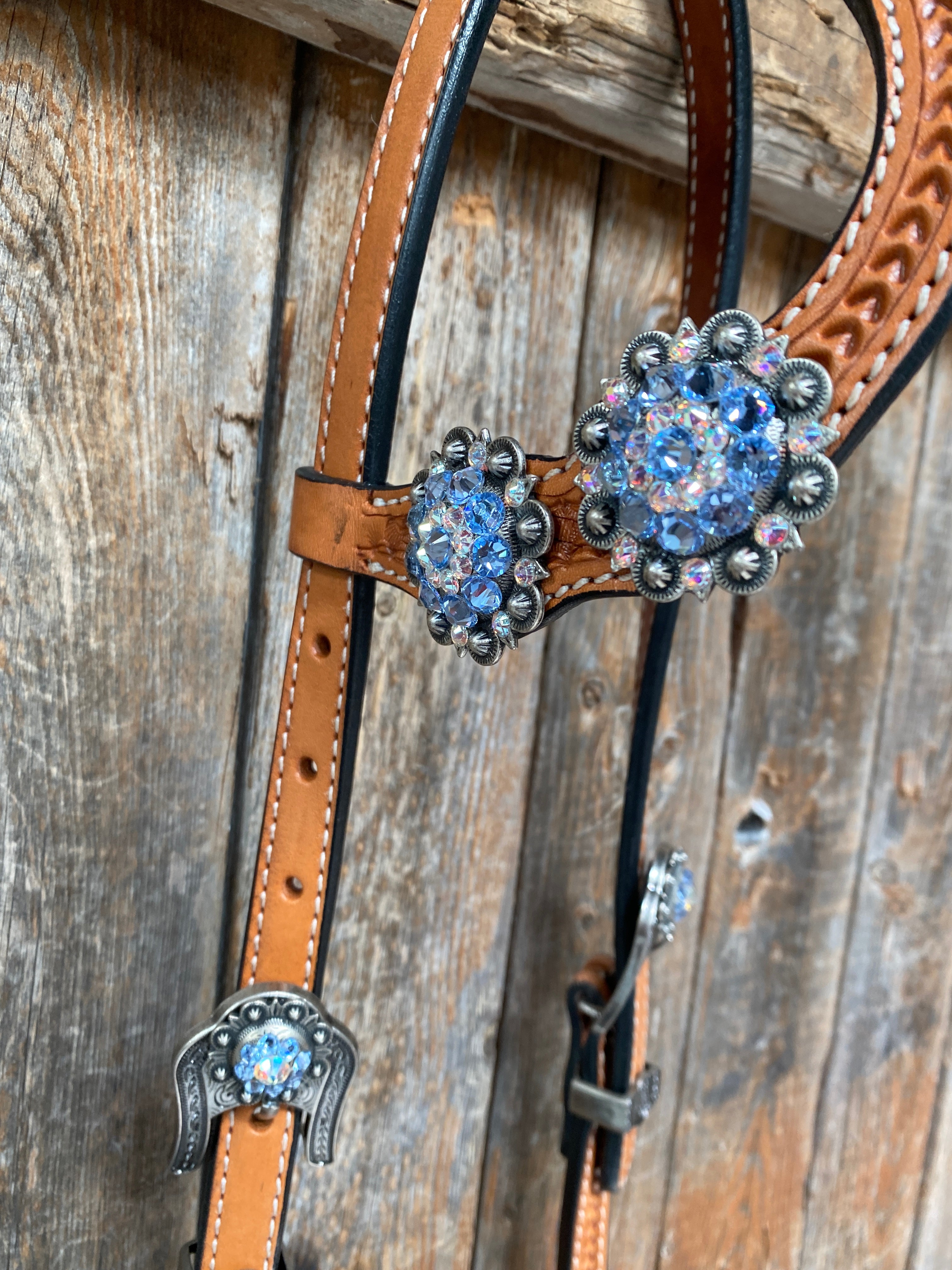 Light Oil Basketweave Blue Wither Strap, One Ear & Breastcollar Tack Set #OEBC438 - RODEO DRIVE