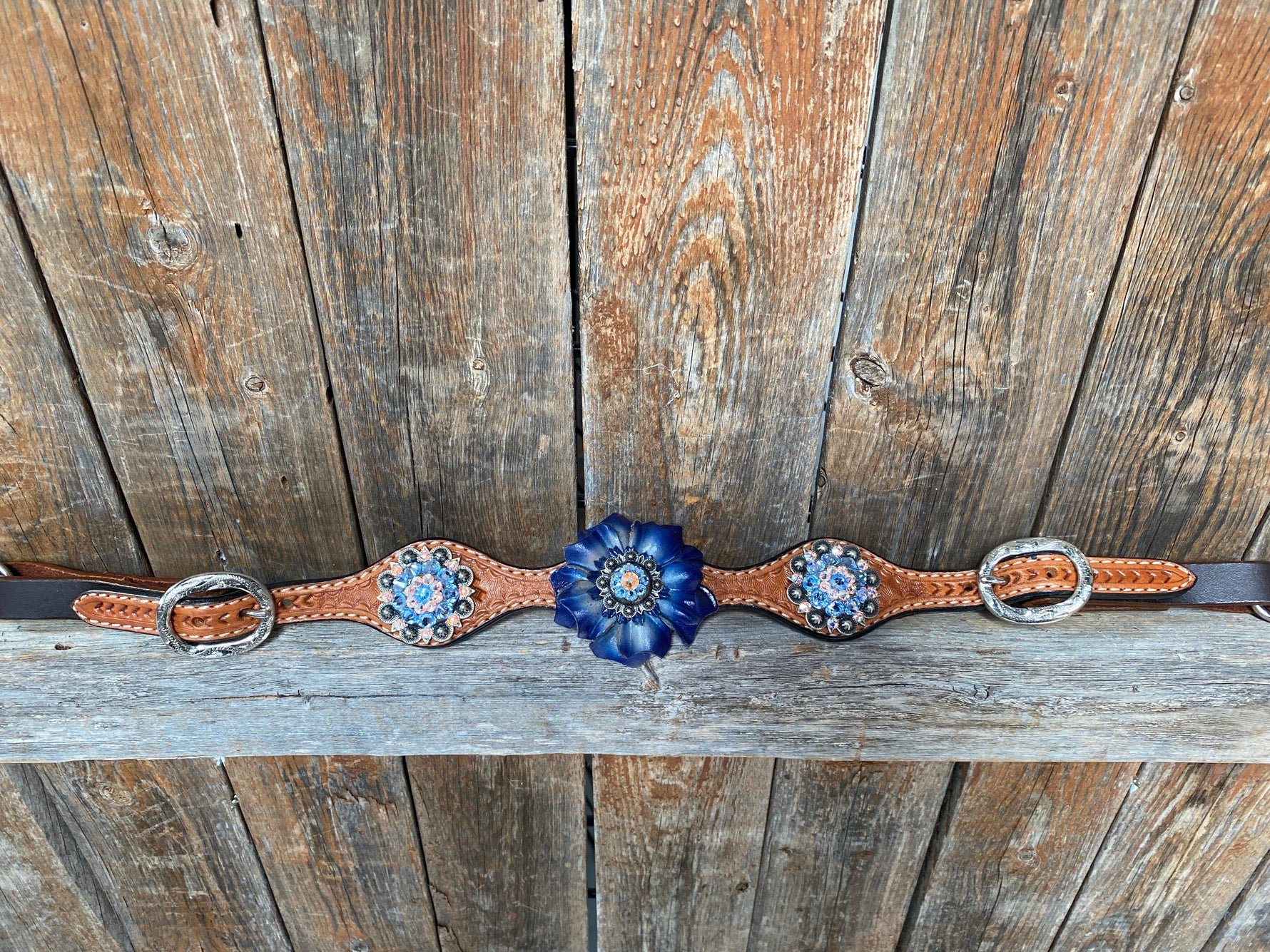 Light Oil Basketweave Blue Wither Strap, One Ear & Breastcollar Tack Set #OEBC438 - RODEO DRIVE