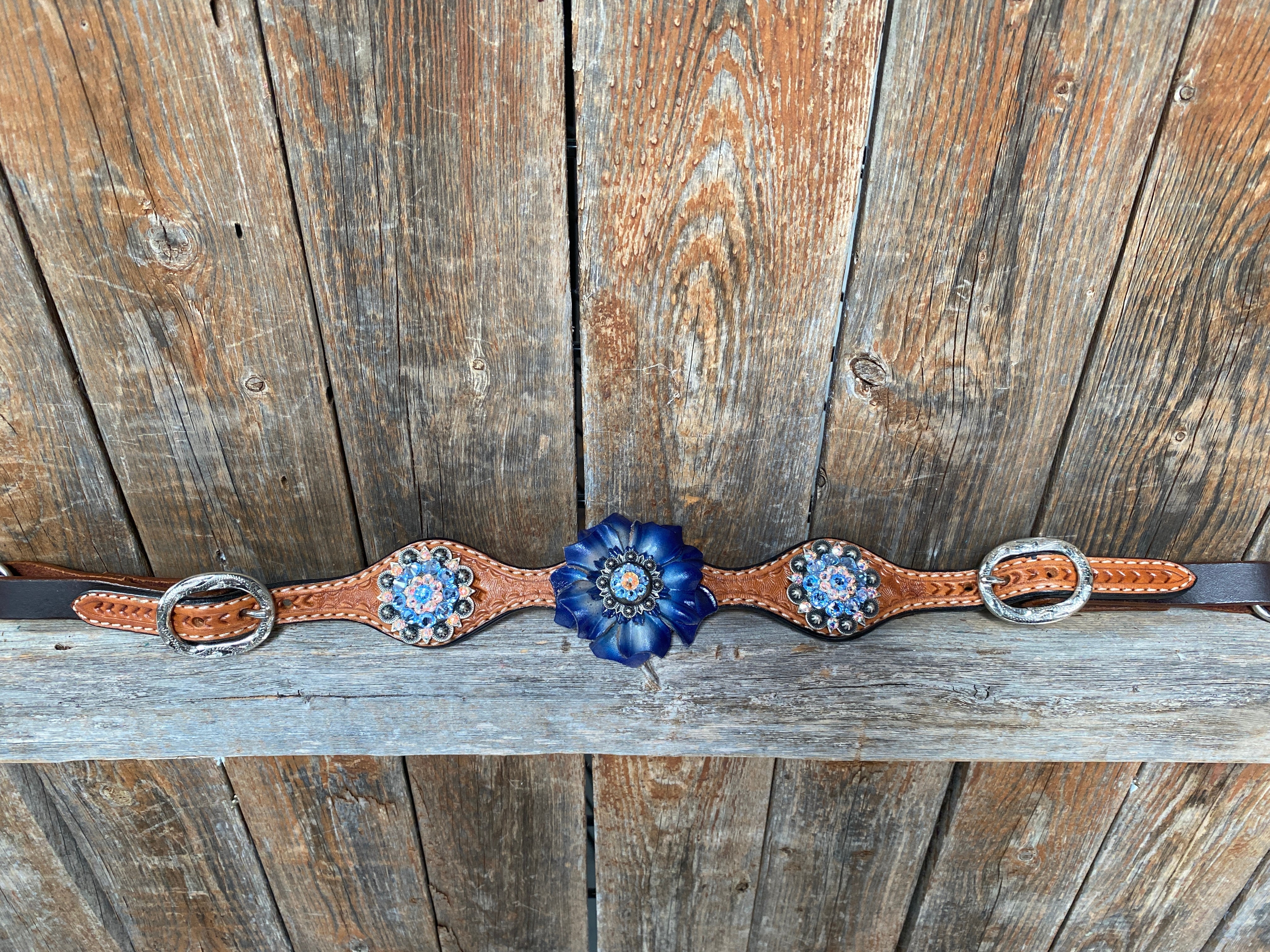 Light Oil Basketweave Blue Wither Strap, One Ear & Breastcollar Tack Set #OEBC438 - RODEO DRIVE