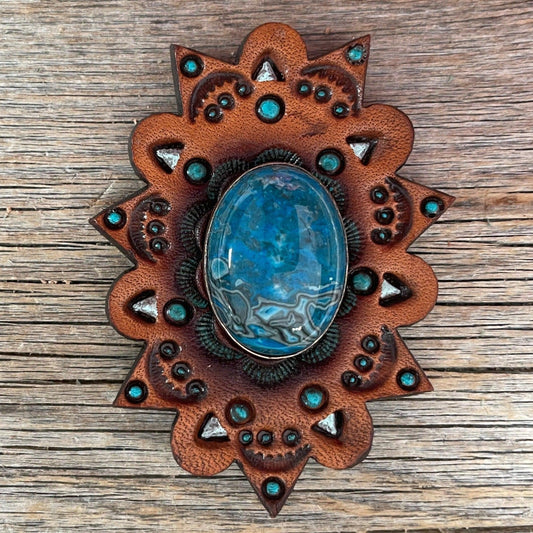 Leather Rosette Starburst - Blue Cabochon Western Concho R110CABBL - RODEO DRIVE