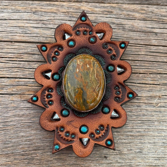 Leather Rosette Starburst - Sage Cabochon Western Concho R110CABSG - RODEO DRIVE