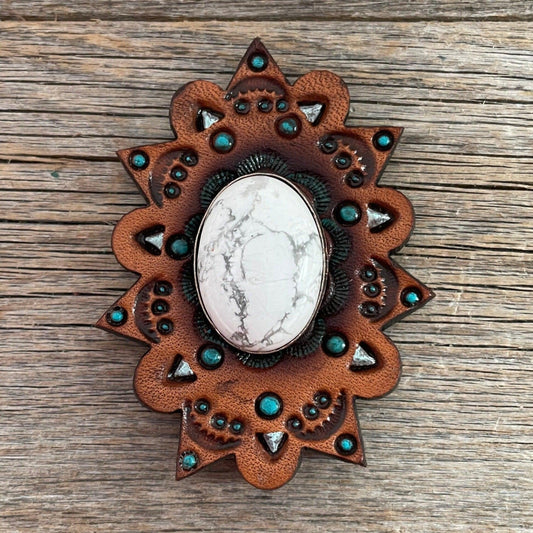 Leather Rosette Starburst - White Cabochon Western Concho R110CABWT - RODEO DRIVE